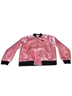 Spirit Halloween Poodle Bomber Jacket Pink Satin Sequin Retro 50s XL
